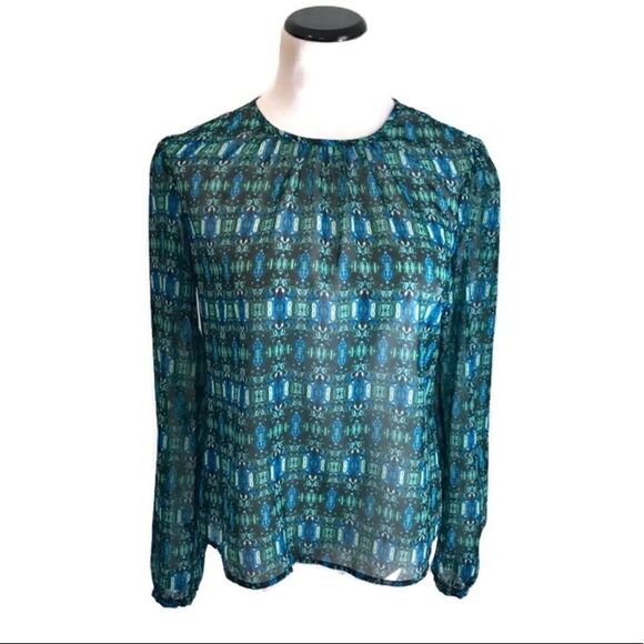 NEW! Vince Camuto Blue Sheer Long Sleeve Top Sz S - Picture 1 of 8